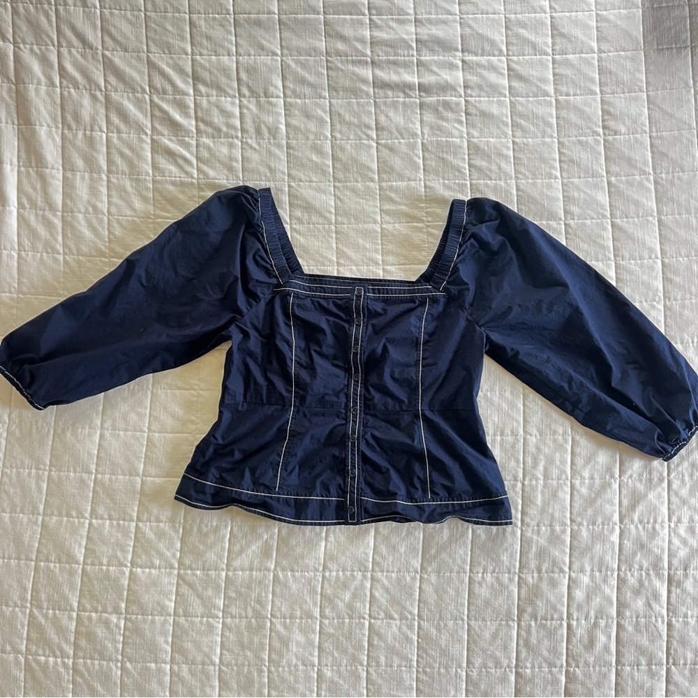 LOFT Blue‎ Fitted Peplum 3/4 Sleeve Blouse